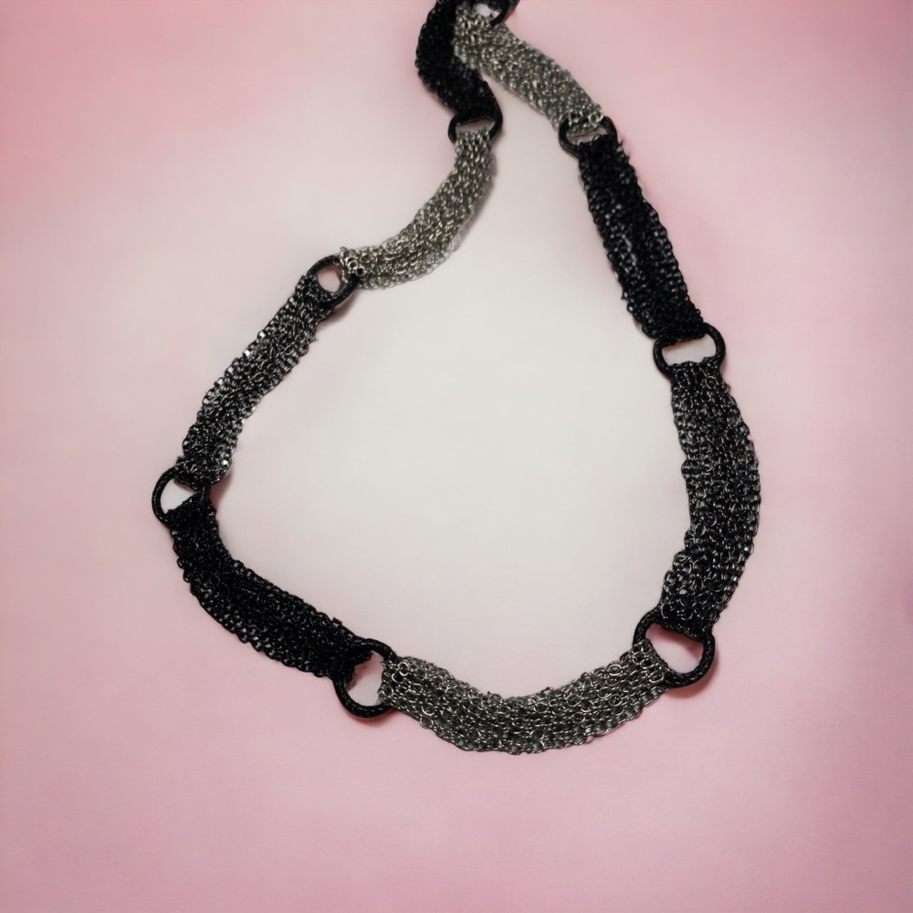 Vintage Necklace Rope Multi-chain Long Black & Gray